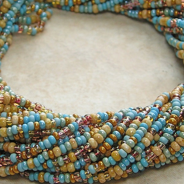 SOUTHWESTERN STYLE 10/0 Turquoise Topaz Picasso Czech Glass Seed Bead Hank