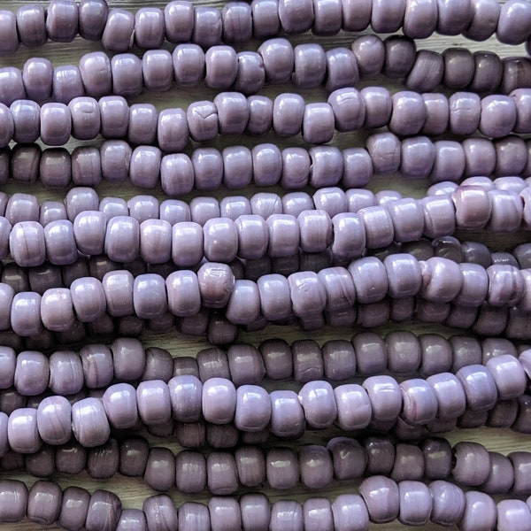 Opaque Light Purple - Size 9x6mm (3mm hole) Recycled Glass Crow Beads - 24 Inch Strand (ICB02)