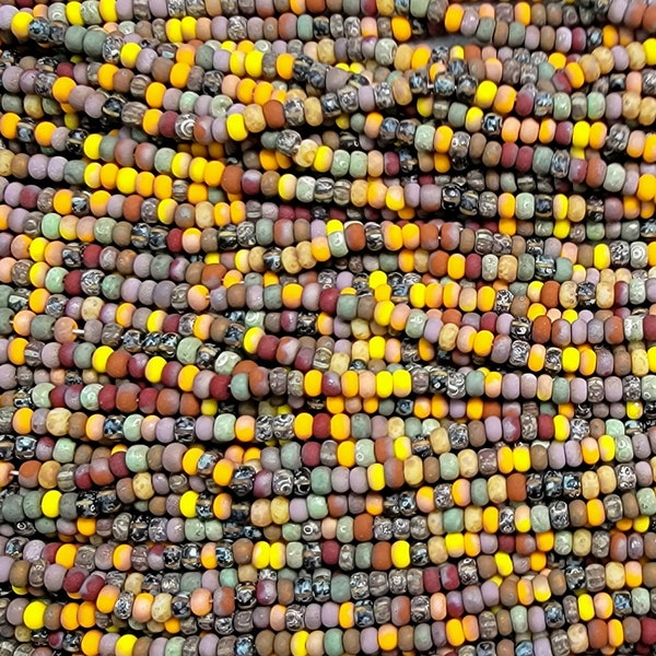 Matte Indian Summer Picasso Stripe Mix - Size 5/0 Czech Glass Seed Beads - 20 Inch Strand (BW57)