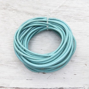 2mm Light Distressed Turquoise Round Leather Cord - 4 Yard Bundle - (2RLC08)