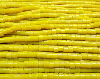 Yellow Glass Tube Beads - Size 6mm (2.00mm hole)  - 16 Inch Strand (IND04)