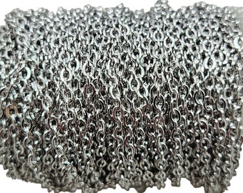 2 x 1,5 x 0,10 mm finition argentée sur chaîne câble plat en laiton - Vendu par le pied - (CHM49)