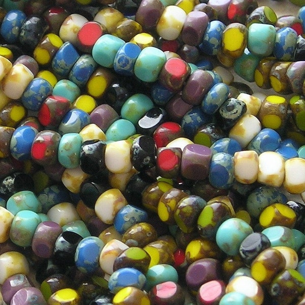 6/0 3 Cut Opaque Mixed Picasso Firepolished Czech Glass Seed Bead Strand