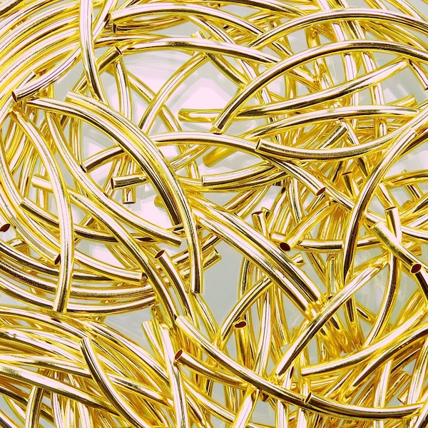 50x3mm Gold Finish on Brass Metal Curved Tube Beads - Qty 10 (MB216)