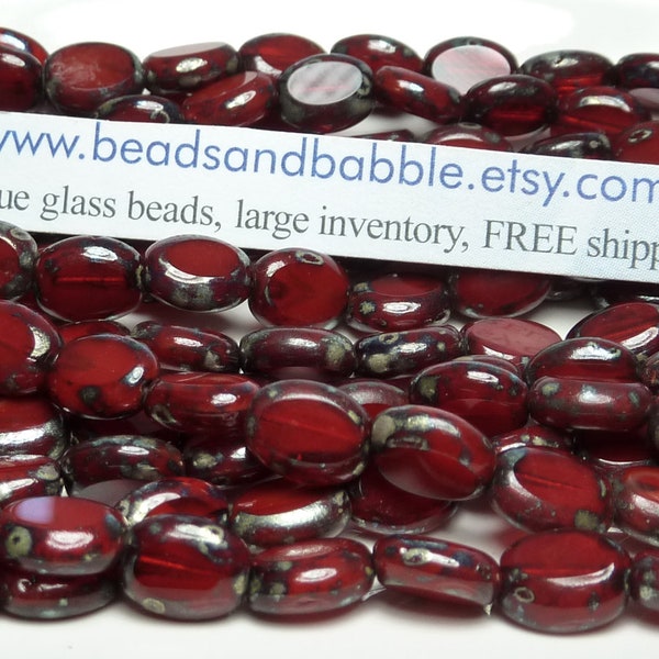 8x6mm Opaline Red Picasso Table Cut Firepolished Czech Oval Glass Beads - Qty 25 (B65)