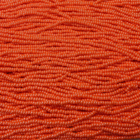 8/0 Opaque Dark Orange Luster Czech Glass Seed Bead Strand (CW65
