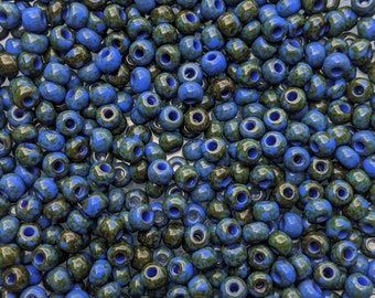 32/0 Opaque Slate Blue Picasso Czech Glass Seed Beads 20 Grams (32CS132)