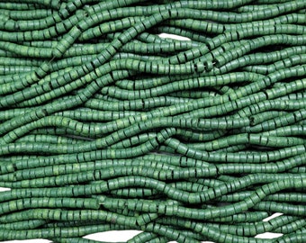 5x3mm Dark Green Natural Coconut Heishi Spacer Beads - 36 Inch Strand (NUC22)