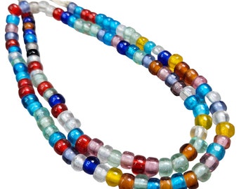 Transparent Rainbow Mix - Size 7x5mm (2.5mm hole) Recycled Glass Crow Beads - 24 Inch Strand (MISC167)