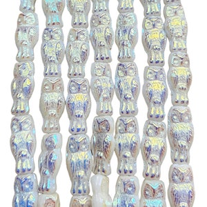 15x7mm White Opal AB Czech Glass Owl Beads - Qty 10 (HG03)