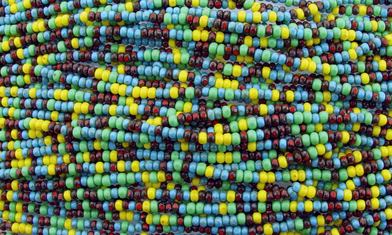 6/0 3 Cut Opaque Jamaica Picasso Mix Czech Glass Seed Beads 20 Inch Strand 6CUT7 image 3
