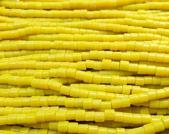 Yellow Glass Tube Beads - Size 6x5mm (1.80mm hole)  - 16 Inch Strand (IND03)