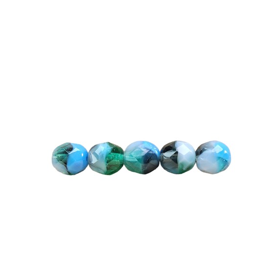 thumbnail image 2 of 25 Strands Aquamarine AB Czech Glass Faceted Fire Polished Beads – 8mm Round, Jablonex 2 of 5