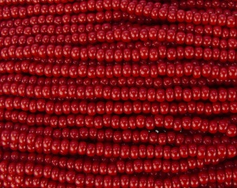 6/0 Opaque Dark Red Czech Glass Seed Bead Strand (6CW126)