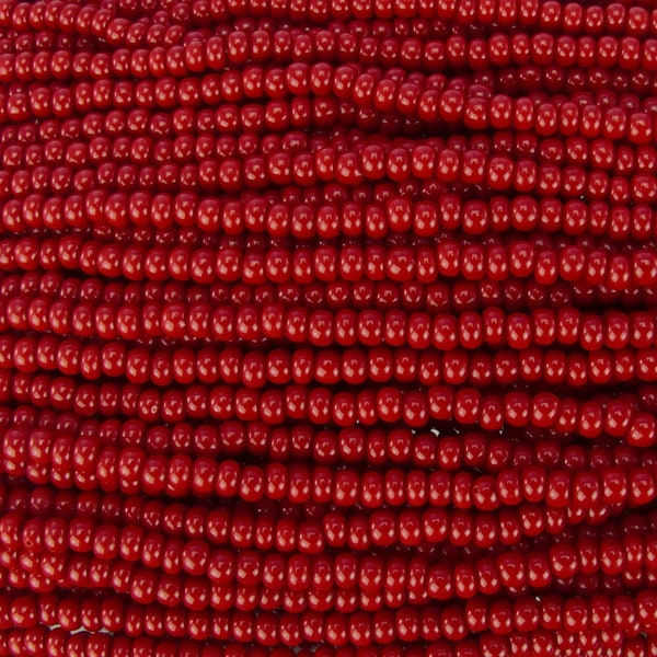 6/0 Opaque Dark Red Czech Glass Seed Bead Strand (6CW126)