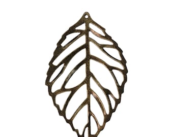 Large Leaf Antique Brass 54x30x0.80mm Alloy Metal Light Weight Pendants/Earring Findings - Qty 2 (MB487)