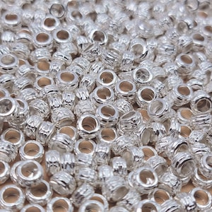 Large 3.5mm ID Hole 7x3.5mm Bright Silver Decorative Rondell Alloy Metal Beads - Qty 50 (MB377)