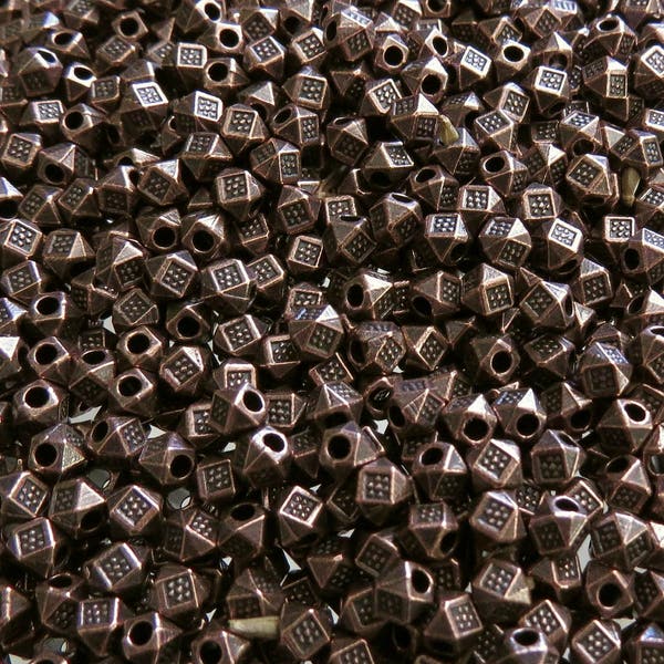 3.5x3mm Faceted Antique Copper Alloy Metal Cube Spacer Beads - Qty 50 (MB166)