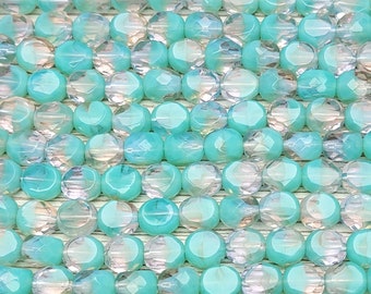 6mm Faceted 2 Way Seafoam Crystal Firepolish Czech Glass Beads - Qty 20 (FP87)