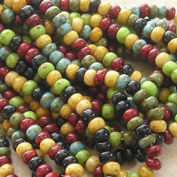 6/0 Opaque Color Mixed Picasso Firepolished Czech Glass Seed Bead Strand