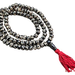 8x6mm Dark Brown Water Buffalo Bone Mala Necklace - 28 Inch Total (WBBB06)