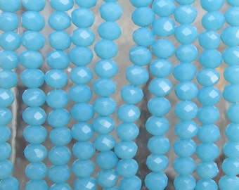 4x3mm Faceted Light Aqua Opal Chinese Crystal Rondell Beads 9 Inch Strand (4CCS25)