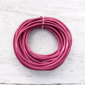 2mm Hot Pink Round Leather Cord - 4 Yard Bundle - (2RLC06)