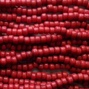 Opaque Red - Size 9x6mm (3mm hole) Recycled Glass Crow Beads - 24 Inch Strand (ICB08)