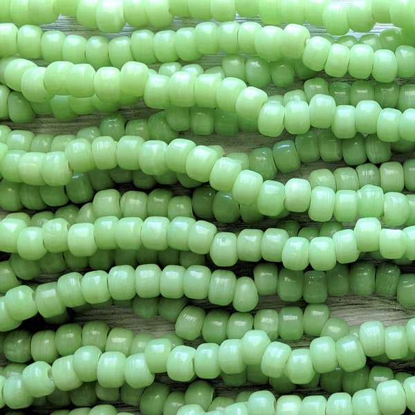 Opaque Light Green - Size 9x6mm (3mm hole) Recycled Glass Crow Beads - 24 Inch Strand (ICB07)