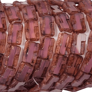 12x8mm Pink Opal Picasso Table Cut Czech Glass 2 Hole Rectangle Beads - Qty 15 (MISC100)