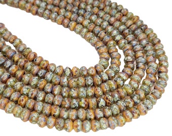 5x3mm Faceted 2 Tone Olive & Beige Picasso Firepolish Czech Glass Rondel Beads - Qty 50 (FP97)