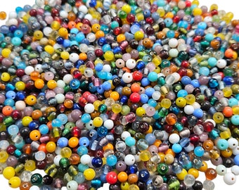 4mm Rainbow Mix Handmade Lampwork Round Glass Beads - 40 Grams (UM63)