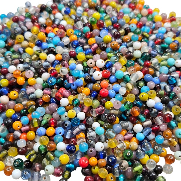 4mm Rainbow Mix Handmade Lampwork Round Glass Beads - 40 Grams (UM63)