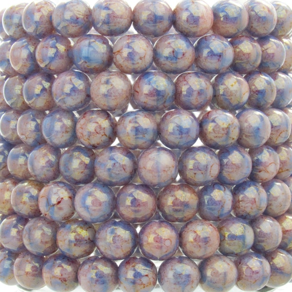 6mm 2 Tone Opaque Pink & Blue Lumi Luster Czech Glass Round Beads - Qty 25 (XAW26)