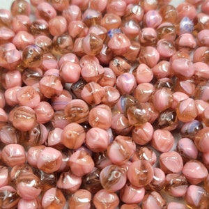 8mm 2 Tone Opaque Pink & Transparent Light Amethyst Czech Glass Baroque Beads - Qty 40 (MISC163)