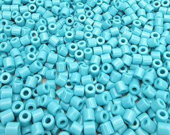 6.2mm Opaque Blue Turquoise Czech Glass Tile Beads 20 Grams (TT21)