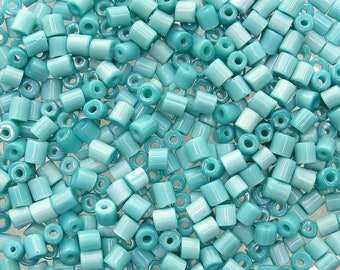 6mm (2mm hole) Sea Green Opal Glass Tile Beads 30 Grams (UM42)