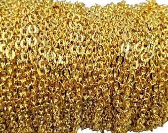4x3x0.20mm Gold Finish on Brass Flat Cable Chain - Sold by the Foot - (CHM47)