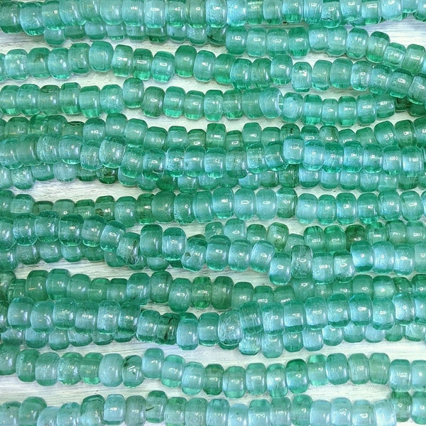Transparent Aquamarine - Size 9x6mm (3mm hole) Recycled Glass Crow Beads - 24 Inch Strand (ICB11)