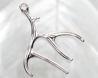 Deer Antler Antique Silver 50x38x2.5mm Alloy Metal Focal Pendants/Earring Findings - Qty 2 (MB94A)