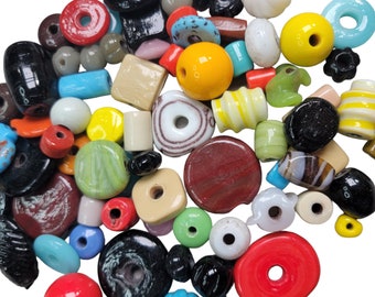 35mm to 8mm Assorted Shapes, Sizes & Color Mixed LARGE Lampwork Glass Beads 100 Grams (UM48)