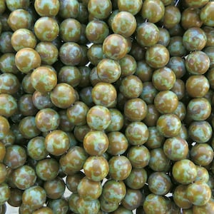 8mm Opaque Turquoise Heavy Picasso Czech Round Glass Beads - Qty 25 (DW36)