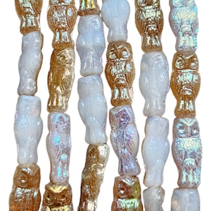 15x7mm White Opal Celsian Czech Glass Owl Beads - Qty 10 (HG04)