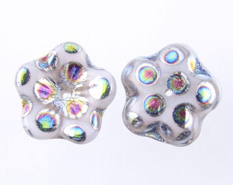 Cuentas de cristal checo Vitrail de color rosa claro opaco, forma de flor de pavo real, 16 mm - Cantidad: 10 (BS192) SE