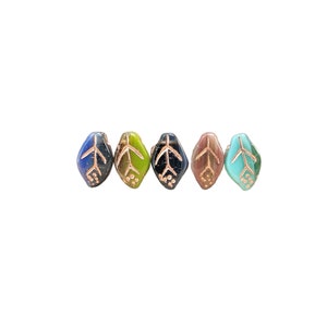 12x7mm Multi-tone Rainforest Mix Czech Glass Leaf Beads - Qty 25 (MISC139)
