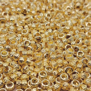 Large 3.5mm ID Hole 7x3.5mm Bright Gold Decorative Rondell Alloy Metal Beads - Qty 50 (MB378)
