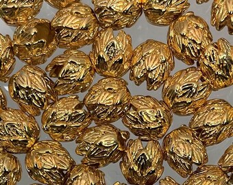 Cuentas de loto de metal de latón con acabado dorado de 8 x 7 mm - Cantidad: 5 (MB373)