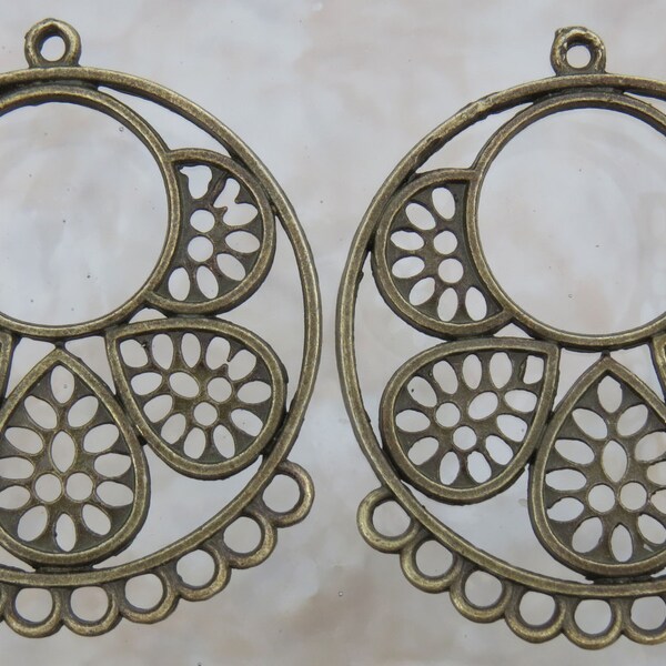 Closeout Lot - 43x36x1.5mm (2mm hole) Antique Brass Alloy Metal Earring Components or Pendants - Quantity 20/10 Pairs (G249)