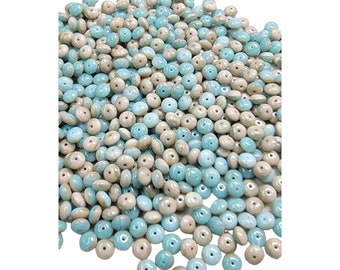 7x4mm Multi-Tone Blue & Beige Czech Glass Saucer Beads - Qty 50 (MISC152)