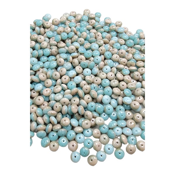 7x4mm Multi-Tone Blue & Beige Czech Glass Saucer Beads - Qty 50 (MISC152)